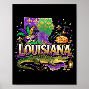 Affiche Carnaval de la Louisiane Mardi Gras Design Alligat