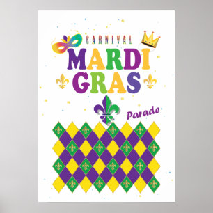 Affiche Carnaval de Mardi Gras Fleur de Lis Diamond Harleq