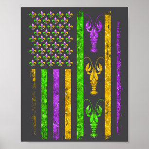 Affiche Carnaval Mardi Gras Usa Drapeau Américain Écreviss