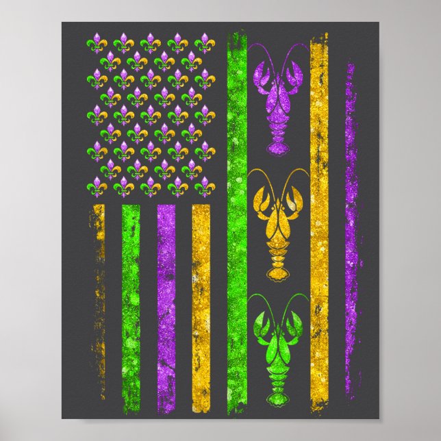 Affiche Carnaval Mardi Gras Usa Drapeau Américain Écreviss (Devant)