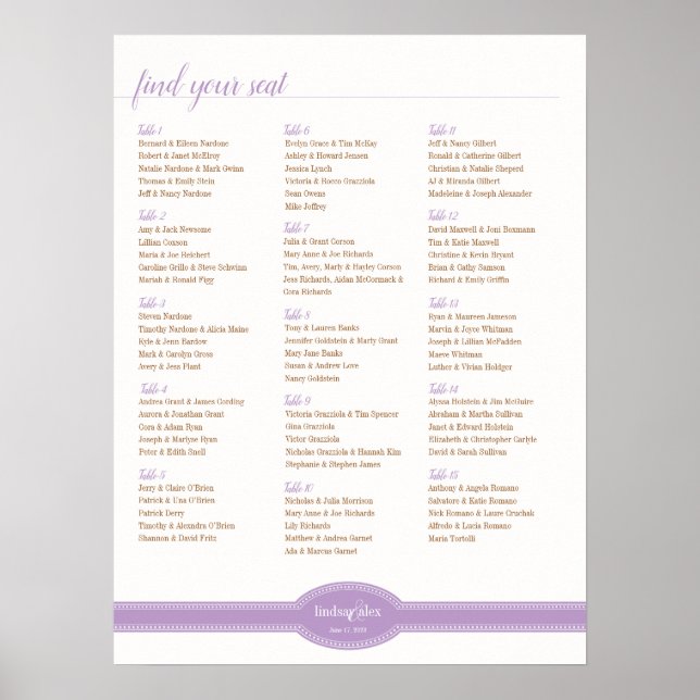 Affiche Carnet de siège Caroline pour Mariage, Lavender (Devant)