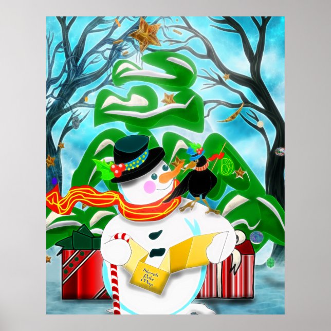 Affiche Caroling Snowman Mur/Porte/Fenêtre (Devant)