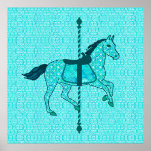 Affiche Carousel Horse - Turquoise et Aqua