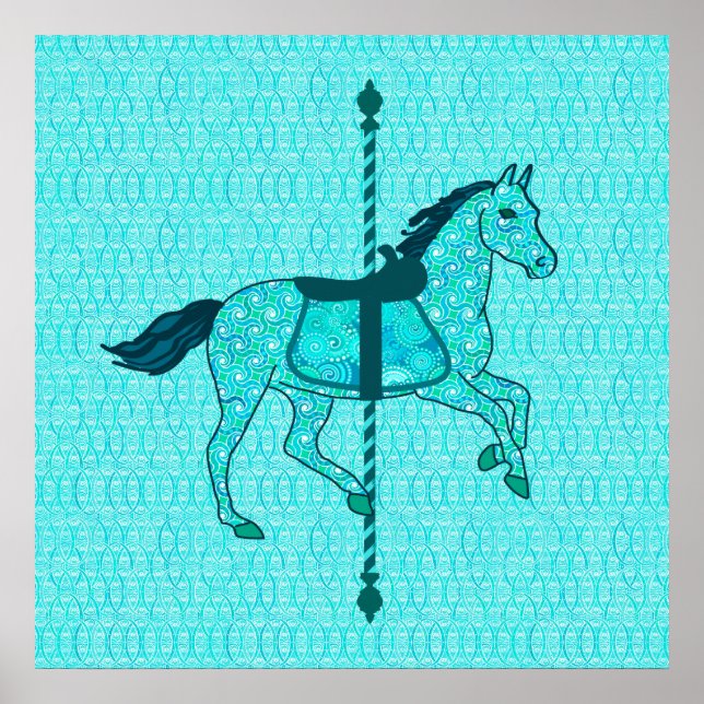 Affiche Carousel Horse - Turquoise et Aqua (Devant)
