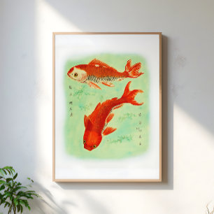 Affiche Carpe Koï Art Japonais Vintage