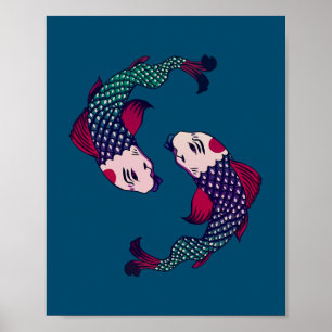 Affiche Carpe Koi Nishikigoi Yin Yang Poisson Japonaise