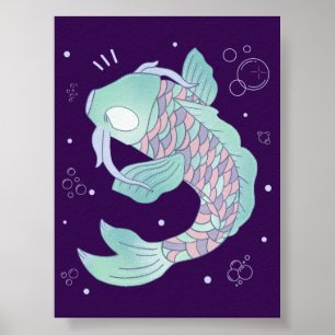 Affiche Carpe Koi Pastel Art Populaire Fantaisiste Sous-