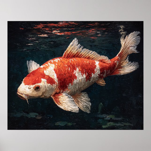 Affiche Carpe Koi Rouge et Blanc Vibrant (Devant)
