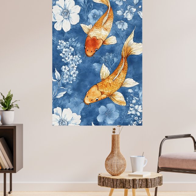 Affiche carpes koï et le bleu indigo profond de la flore (Salon 3)