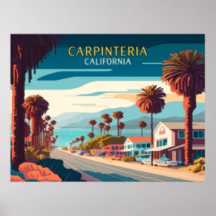 Affiche Carpinteria Californie Coucher de soleil Palmiers 