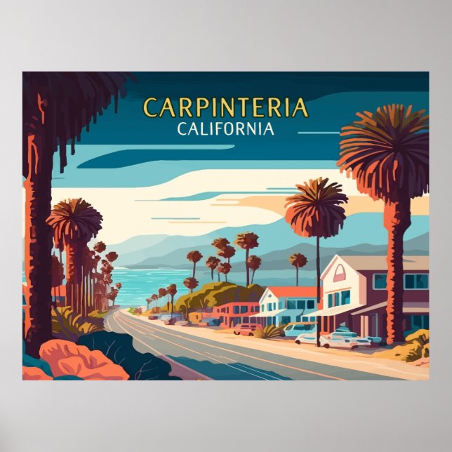 Affiche Carpinteria Californie Coucher de soleil Palmiers  (Devant)