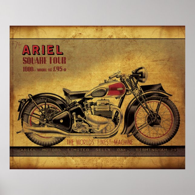 Affiche Carré Ariel quatre moto vintage (Devant)