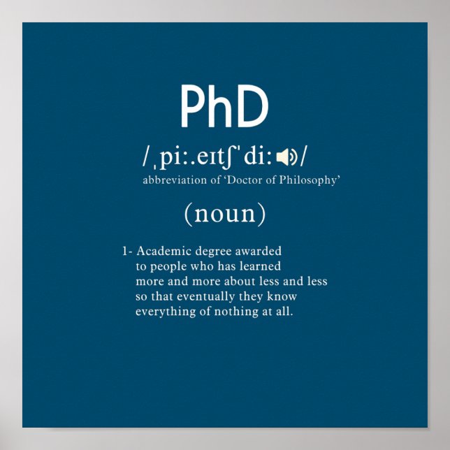 Affiche carré de définition phd drôle (Devant)