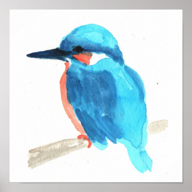 Affiche carré de peinture à l'aquarelle Kingfisher (Devant)