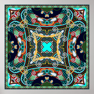 Affiche carré de soie foulard ou mouchoir design motif