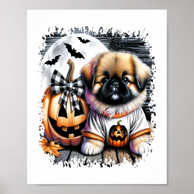 Affiche Carré d'Halloween Chien Pekingese (Devant)
