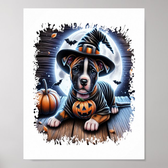 Affiche Carré d'Halloween Chien Staffy (Devant)