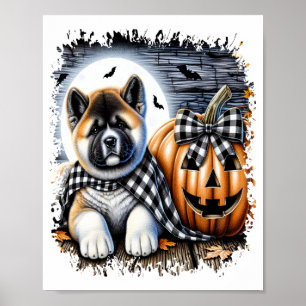 Affiche Carré d'Halloween de chien Akita