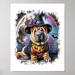 Affiche Carré d'Halloween de chien Shar Pei