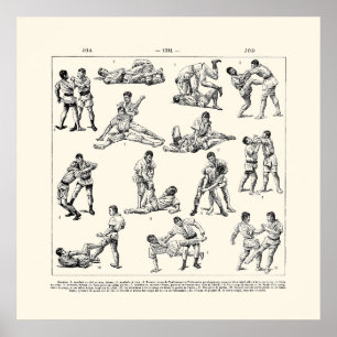 Affiche Carré rétro élégant noir et blanc Jiu Jitsu