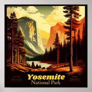 Affiche Carré viintage du parc national Yosemite