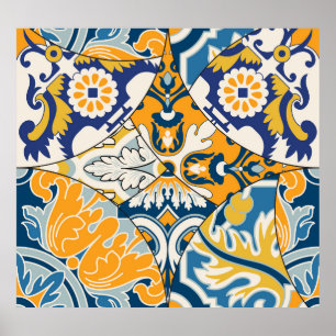 Affiche Carreaux azulejos Patchwork Fond d'écran Vintage