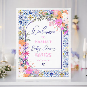 Affiche Carreaux bleus aquarelle fleurs sauvages accueil b