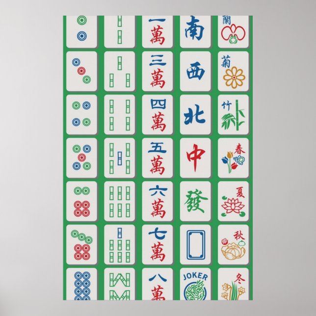 Affiche Carreaux de Mahjong sur vert (Devant)