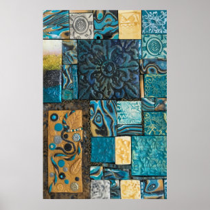 Affiche Carreaux de mosaïque turquoise et or