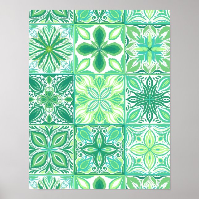 Affiche Carreaux décorés en vert et blanc (Devant)