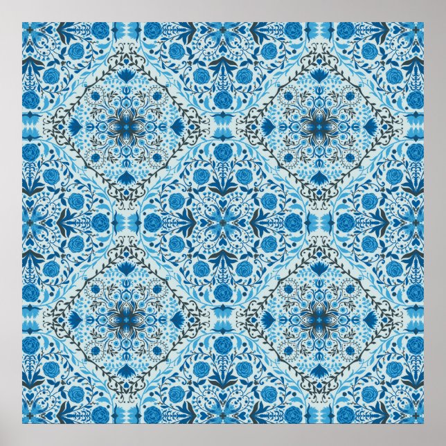Affiche Carreaux floraux bleus (Devant)