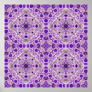 Affiche Carreaux floraux en violet et rose barbe à papa