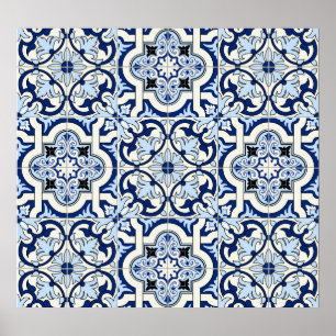 Affiche Carreaux marocains : Bleus Motifs magnifiques.
