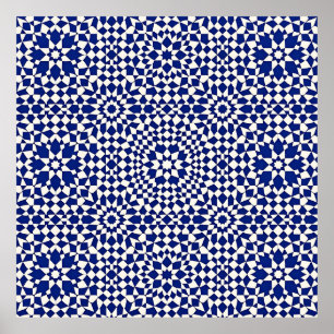 Affiche Carreaux Mosaïques Géométriques Bleu Marine