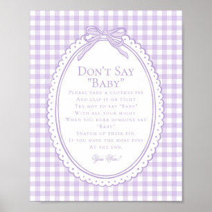 Affiche Carreaux Violets Coquette Ruban Ne Dis Pas Bébé Je