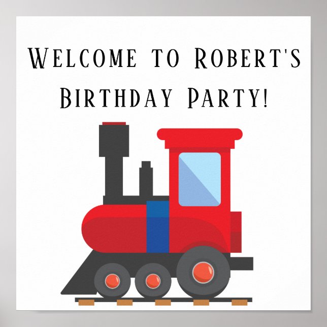 Affiche carrée de fête d'anniversaire Train Bleu R (Devant)