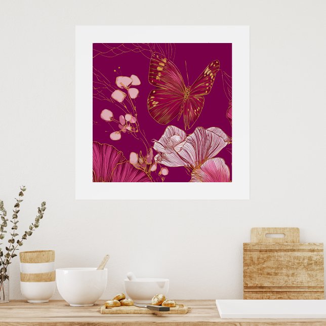 Affiche carrée de la collection Papillon Rose (Cuisine)
