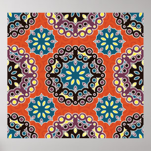 Affiche Carrelage arabe, motif patchwork vintage.
