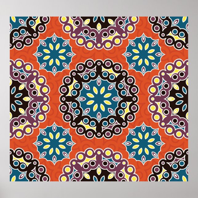 Affiche Carrelage arabe, motif patchwork vintage. (Devant)