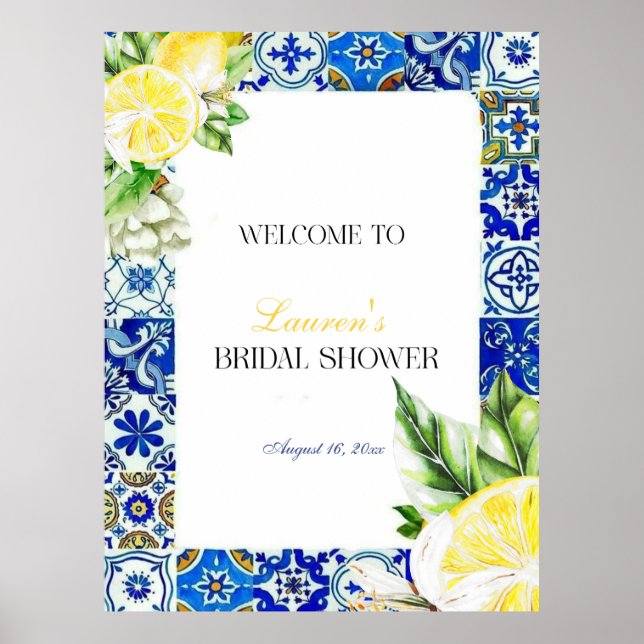 Affiche Carrelage bleu citron, Bienvenue à la douche de ma (Devant)