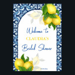 Affiche Carrelage bleu et citron Amalfi nuptiale bienvenue<br><div class="desc">Carrelage bleu et citron côte Amalfi Positano style méditerranéen douche nuptiale signe modèle.</div>