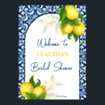 Affiche Carrelage bleu et citron Amalfi nuptiale bienvenue<br><div class="desc">Carrelage bleu et citron côte Amalfi Positano style méditerranéen douche nuptiale signe modèle.</div>