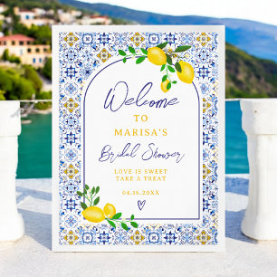 Affiche Carrelage bleu italien aquarelle citron nuptiale a