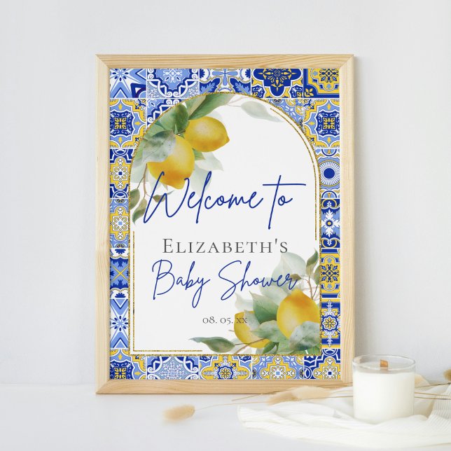 Affiche Carrelage bleu italien Arch Citrus Lemons Bienvenu (Créateur téléchargé)