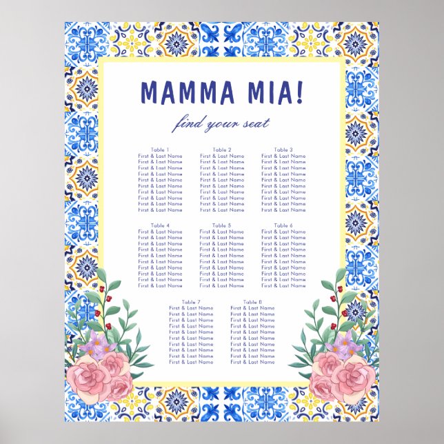 Affiche Carrelage bleu italien Baby shower Mamma carte de  (Devant)