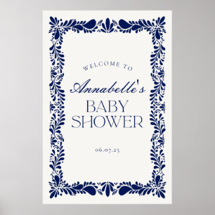 Affiche Carrelage bleu Talavera Baby shower Fiesta Bienven