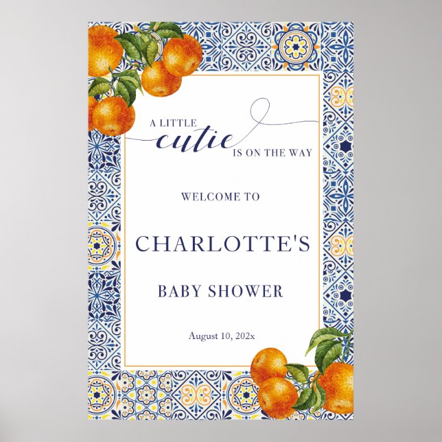 Affiche Carrelage de bienvenue pour baby shower Little Cut (Devant)
