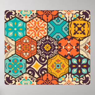 Affiche Carrelage en mosaïque colorée avec Islam, Arabi