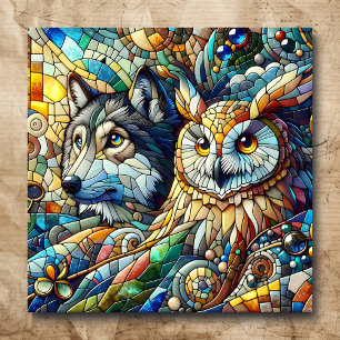 Affiche Carrelage mosaïque Loup et hibou