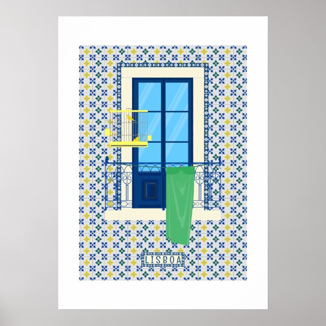 Affiche Carrelage portugais et balcon de fenêtre avec oise (Devant)